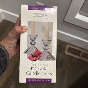 Toscany set of 2 vintage lead crystal candle stick holder pair